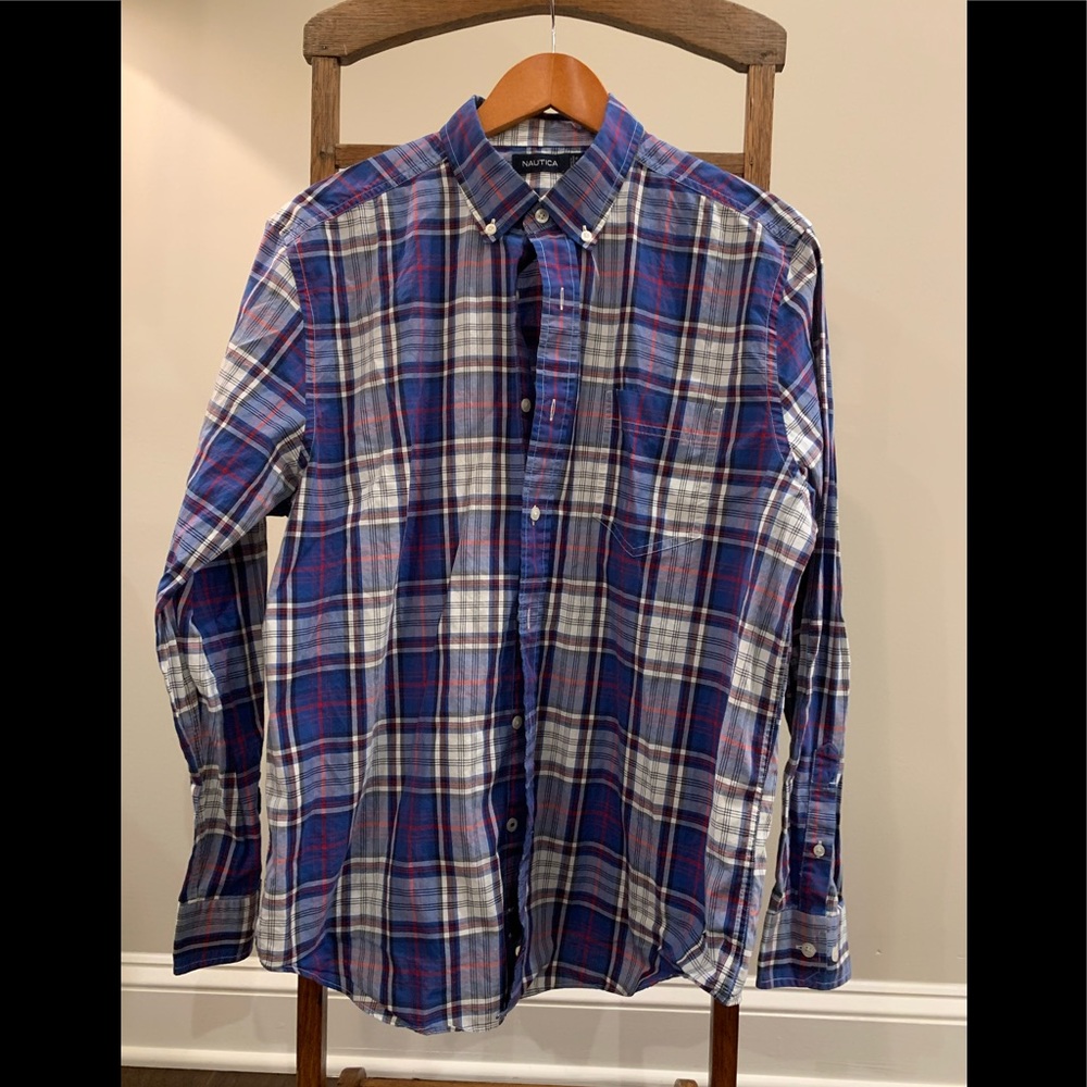 Nautica Long Sleeve Shirt - XL - Checkered Blue